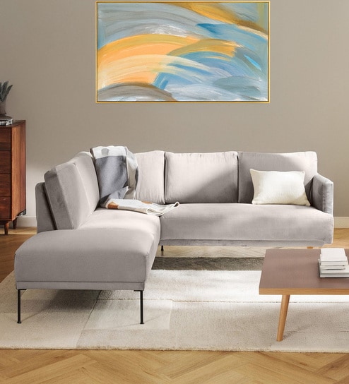 Modern Elegance Velvet Rhs Sectional Sofa ( 2+ Lounger ) In Chich Grey Color