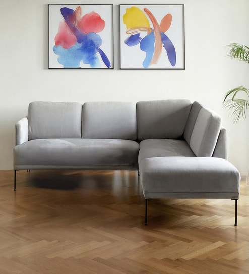 Modern Elegance Velvet Rhs Sectional Sofa ( 2+ Lounger ) In Grey Color