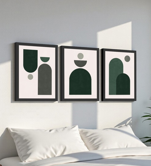 Modern Abstract Green & Grey Framed Wall Art Set of 3-image-43