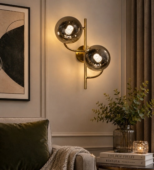 Modern Gold Double Smoke Glass Wall Light