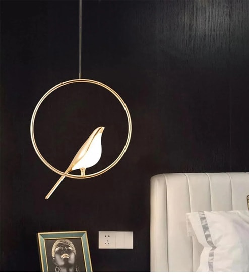 Modern Gold Led Bird Round Ceiling Light Fixture Pendant Light