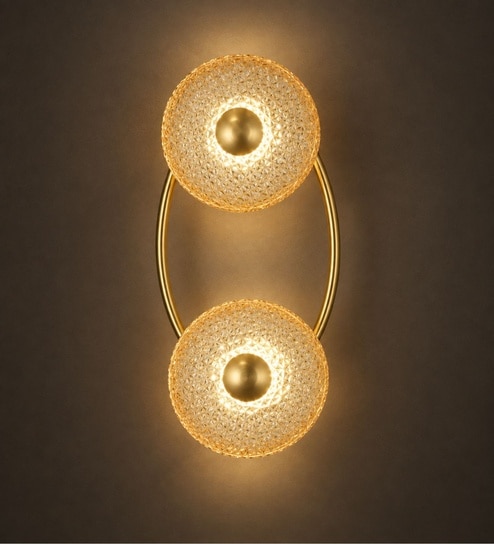 Modern Gold Ring LED Wall Sconce with Textured Glass Shades
