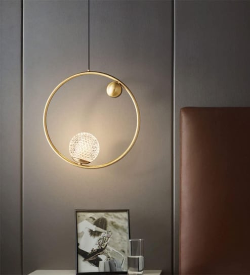 Modern Gold Ring Pendant Light with Crystal Globe
