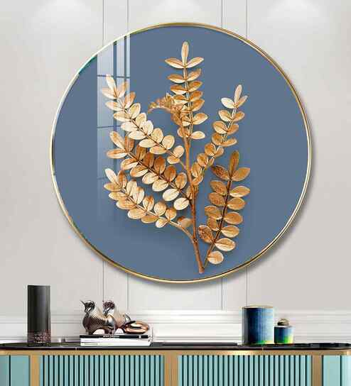 Modern Golden Leaf Acrylic Round Wall Art