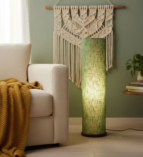 Modern Green Texture Cylinder Floor Lamp   Stylish Lighting for Living Room & Bedroom