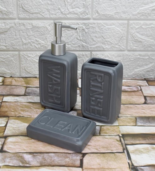 Modern Grey Ceramic Set of 3 Bath Accessories Set 