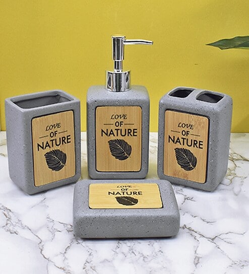 Modern Grey Ceramic Set of 4 Bath Accessories Set 