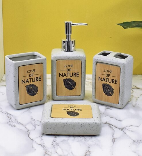 Modern Grey Ceramic Set of 4 Bath Accessories Set 