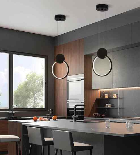 Modern LED Ring Pendant Light   Matte Black Bedroom Wall Fixture