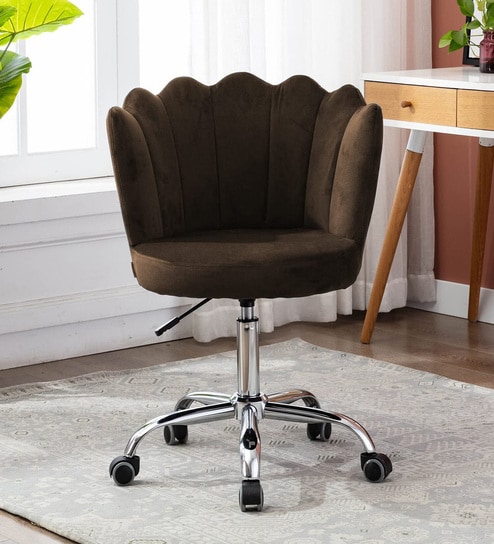Modern Leisure Velvet Upholstered Shell Ergonomic  Adjustable Swivel Chair In Brown Color