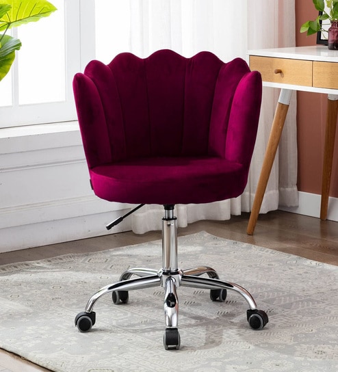Modern Leisure Velvet Upholstered Shell Ergonomic Mid-Back Adjustable Swivel Chair In Violet Color