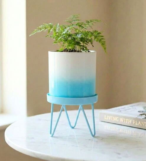 Sky Blue Modern Lucas White Metal Planter