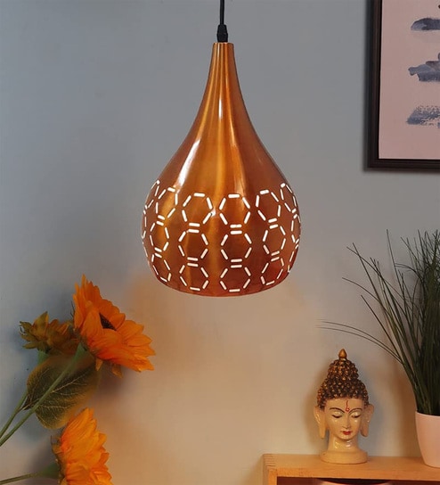 Modern Metal Copper Hanging Light with Laser Cut Pattern Ceiling Fixture