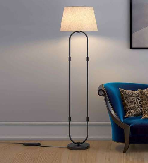 Daisy Off White Cotton Shade Club Floor Lamp With Metal Base