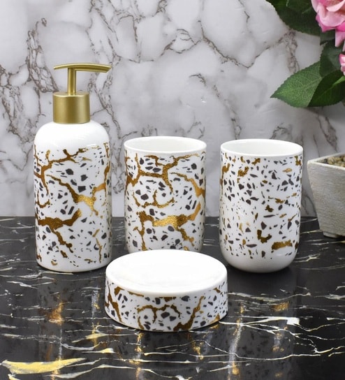 Modern Multicolour Ceramic Set of 4 Bath Accessories Set 