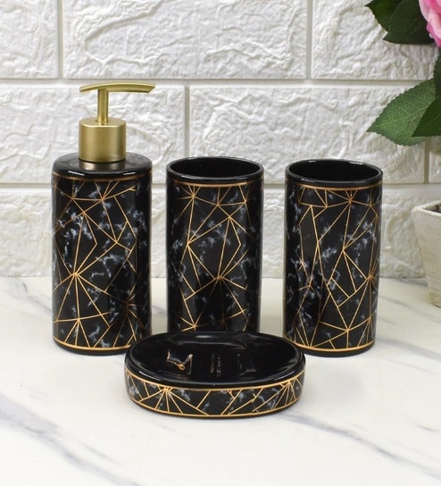Modern Multicolour Ceramic Set of 4 Bath Accessories Set 