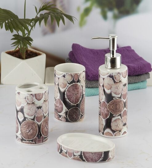 Modern Multicolour Ceramic Set of 4 Bath Accessories Set 