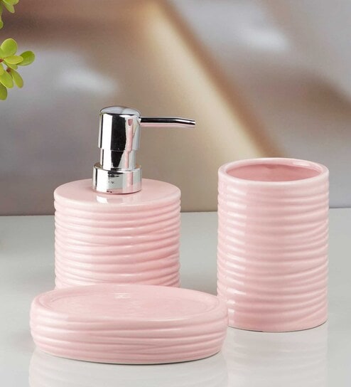 Modern Pink Ceramic (Set of 3) Bath Set