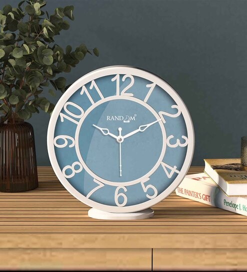 8 Inch Blue Analog Wall Clock Cum Table Clock