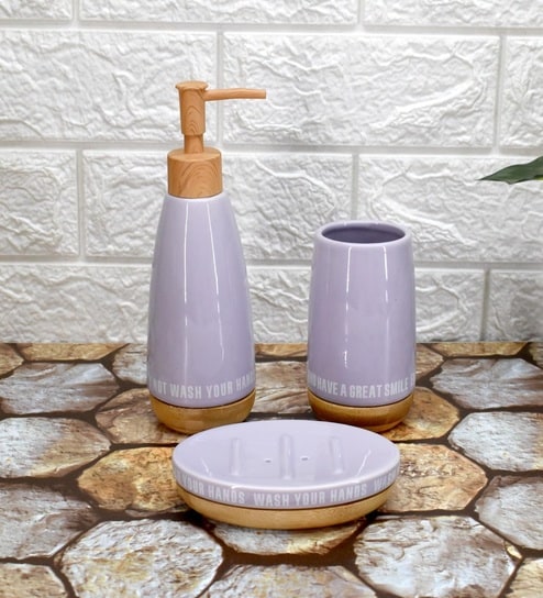Modern Purple Ceramic Set of 3 Bath Accessories Set 