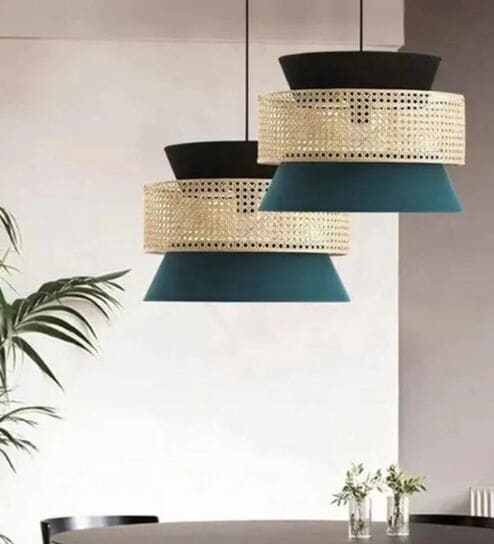 Modern Rattan Pendant Lamp (Beige and Green)