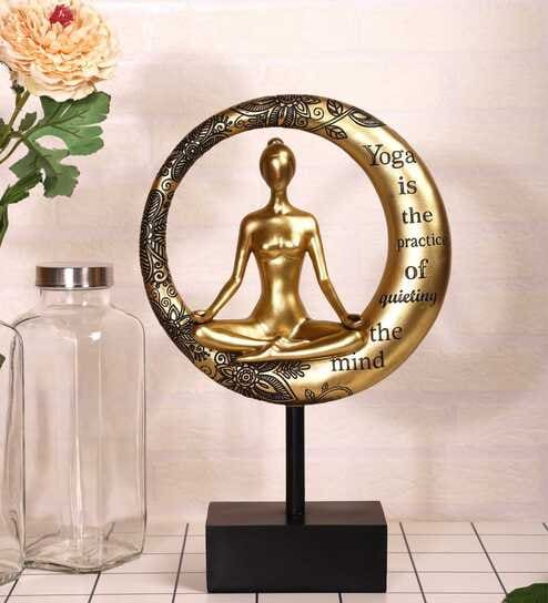 Modern Resin & Metal Meditation Yoga Pose Lady Artefact (Gold & Black)