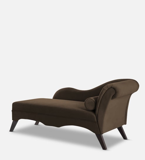 Modern Scroll RHS Velvet Chaise Lounger in Brown Colour