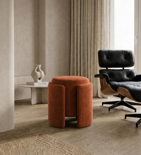 Modern Sculptural Accent Ottoman In Chestnut Rouge Colour