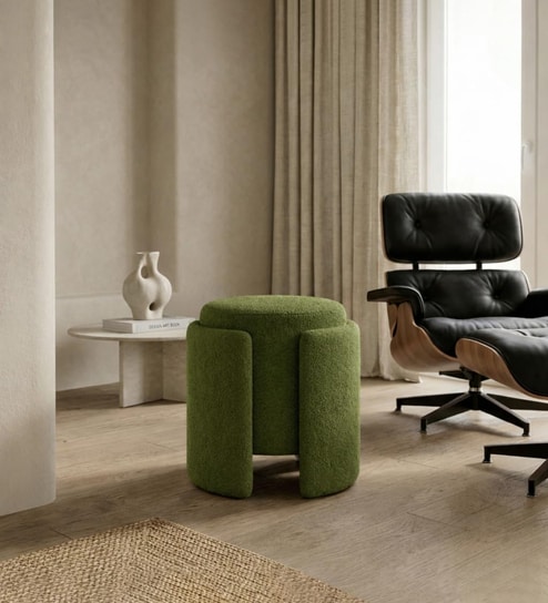 Modern Sculptural Accent Ottoman In Olive Moss Colour