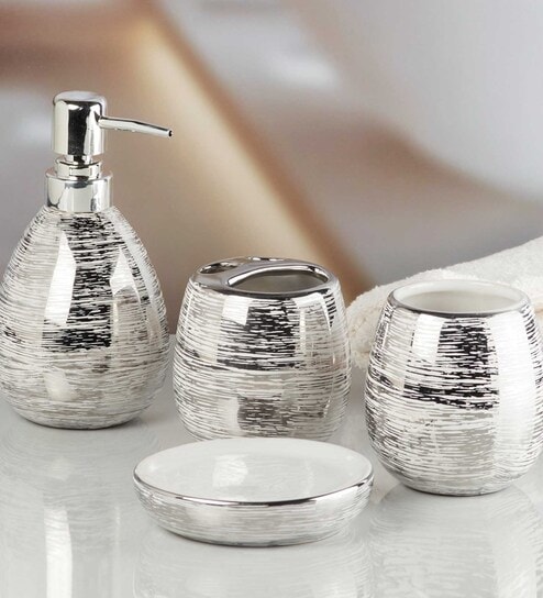 Modern Silver Ceramic (Set of 4) Bath Set