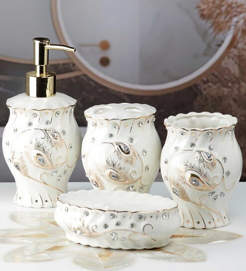 Modern Silver Ceramic (Set of 4) Bath Set