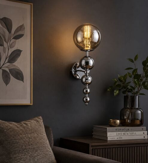 Modern Smoke Glass Wall Light with Chrome Finish