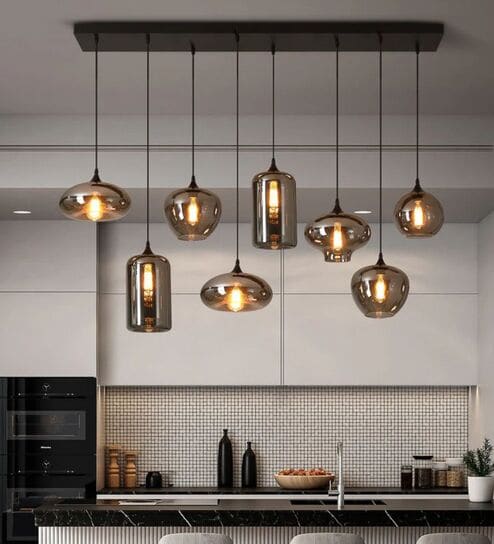 Modern Smoky Glass 8 Hanging Chandelier