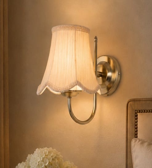 Modern Steel Wall Sconce   Off-White Cotton Shade | Home Lighting