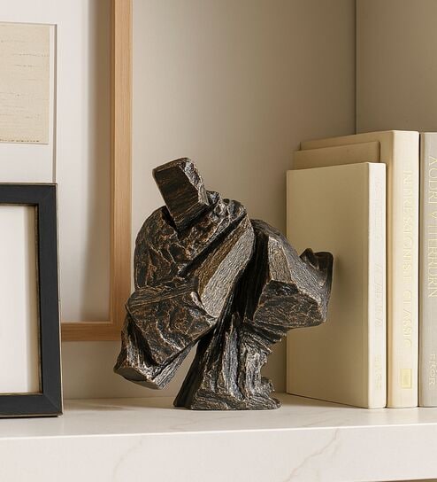 Modern Stone Finish Martial Art Sculpture Figurine, (Gold, 25.9cm)