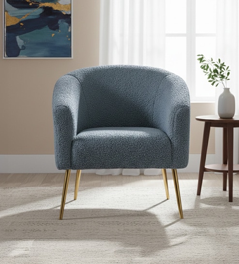 Modern Touch Velvet Fabric Barrel Chair in Blue Colour