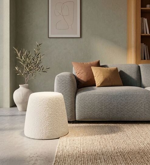 Modern Upholstered  OffWhite Conoid Ottoman Stool
