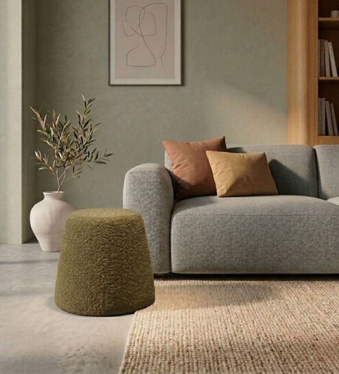 Modern Upholstered  Olive Green Conoid Ottoman Stool