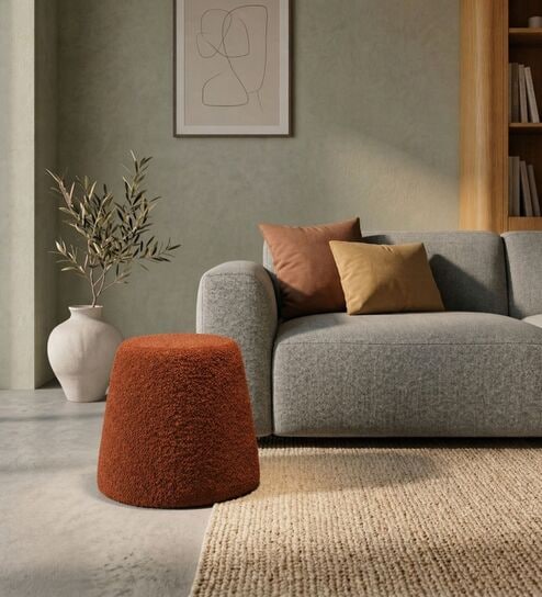 Modern Upholstered  Rust Orange Conoid Ottoman Stool