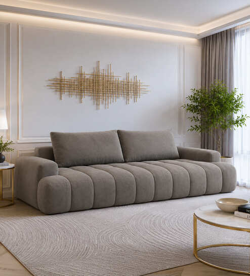 Modern Upholstered 3 Seater Sofa Set In Light Grey Colour