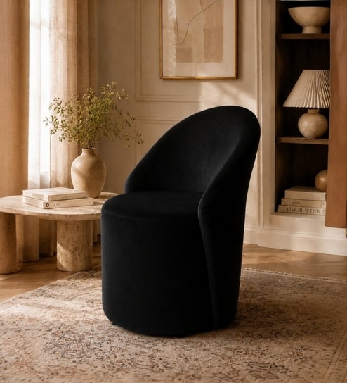 Modern Upholstered Curved Barrel Lounge Chair In Black Colour