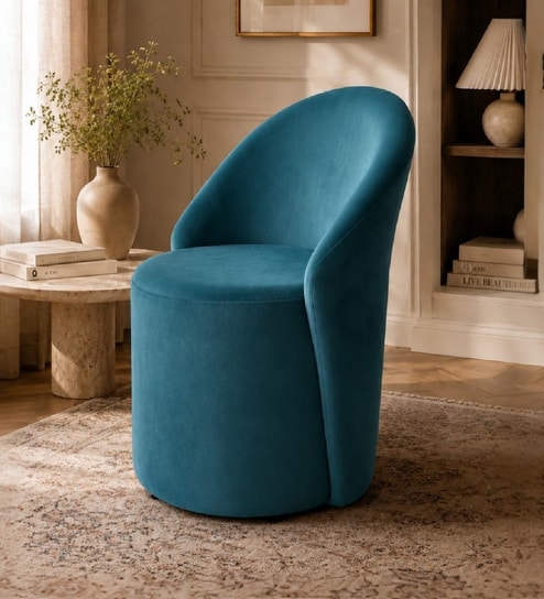 Modern Upholstered Curved Barrel Lounge Chair In Blue Colour