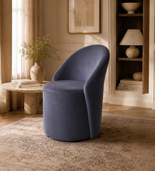 Modern Upholstered Curved Barrel Lounge Chair In Grey Colour