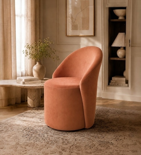 Modern Upholstered Curved Barrel Lounge Chair In Orange Colour
