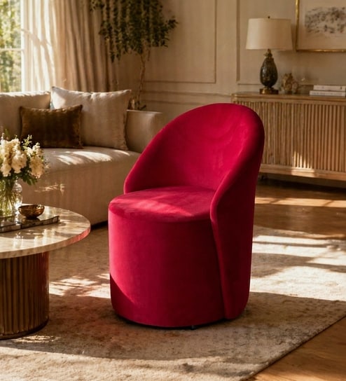 Modern Upholstered Curved Barrel Lounge Chair In Red Colour