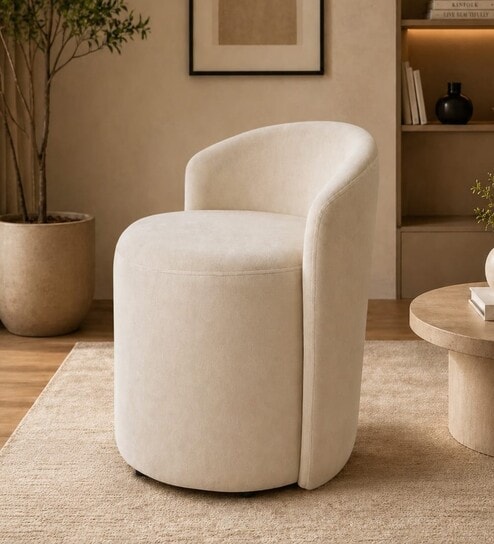 Modern Upholstered Slipper Curved Pattern Chair  In Beige Colour