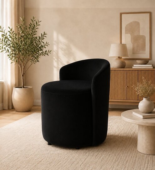 Modern Upholstered Slipper Curved Pattern Chair  In Black Colour