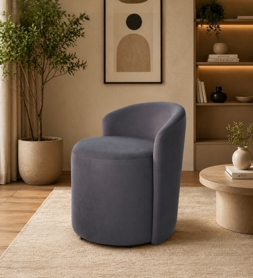 Modern Upholstered Slipper Curved Pattern Chair  In Grey Colour