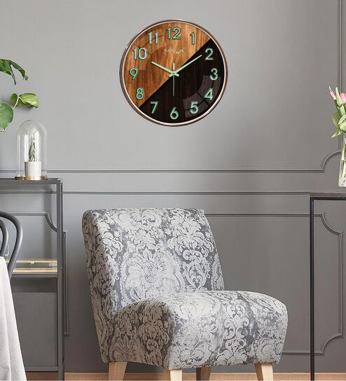 Wooden Modern Wall Clock With Copper Ring (13 Inch)-image-3
