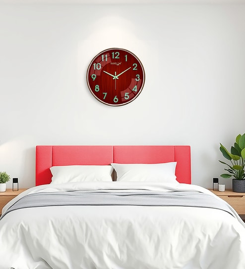 Red Wood Pattern Modern Wall Clock With Gold Frame (13 Inch)-image-40